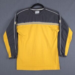 Vintage Point Zero Shirt Mens Large Yellow Gray Striped Long Sleeve Y2K 90s